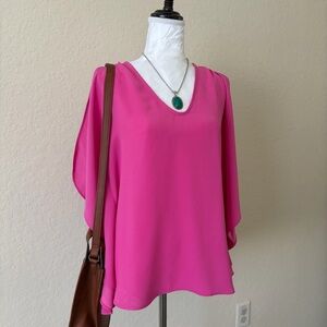 Trina Turk Haipo Top Fuchsia Flutter Sleeve V Neck Blouse XS
